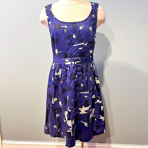 Ann Taylor Loft Cotton Navy & White Abstract Print Sleeveless Dress Size 6 - Picture 1 of 8